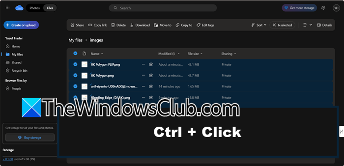 How to select multiple photos on OneDrive
