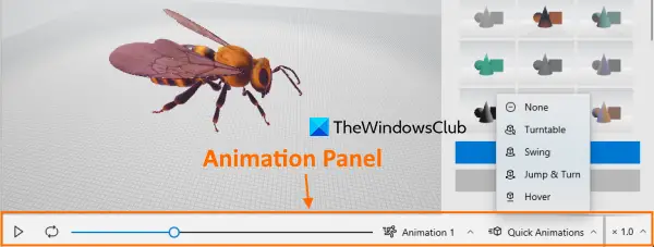 use animation panel in 3d viewer