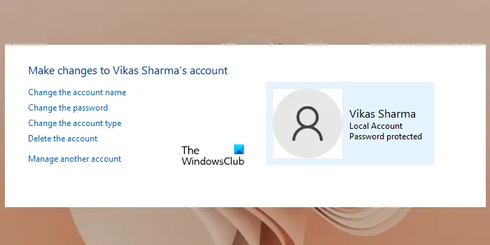 Delete a user account via Control Panel