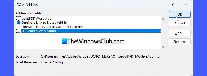 Disable COM add-ins