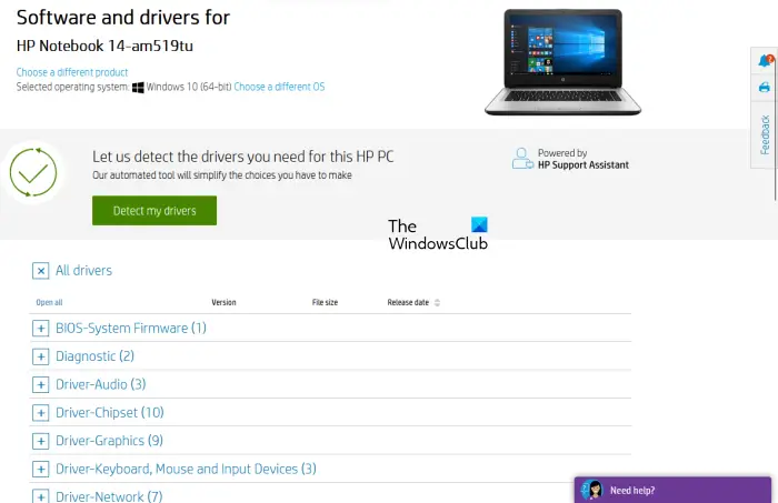 Download drivers from HP website