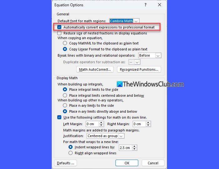 Enable automatic equation conversion