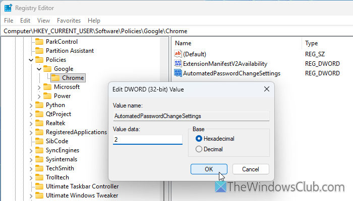 Enable or Disable Automatic Password Change feature in Chrome