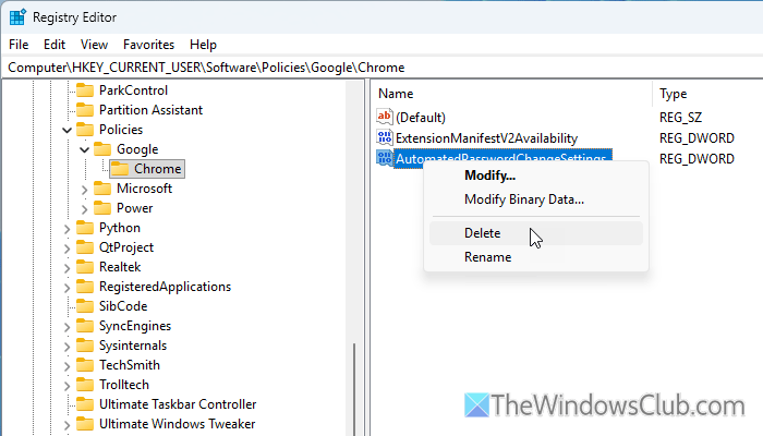 Enable or Disable Automatic Password Change feature in Chrome