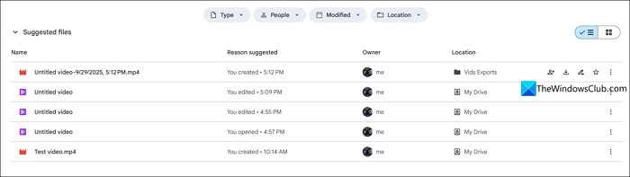 Google Vids project files on Google Drive