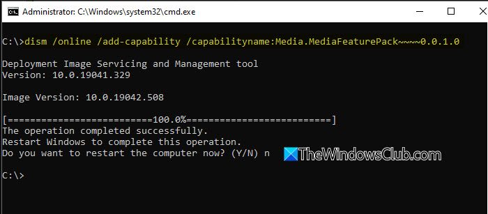Install Media Feature Pack with DISM