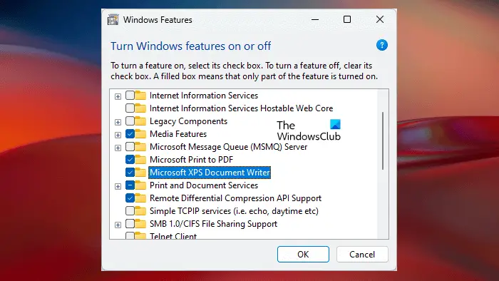 Install Microsoft XPS Document Writer