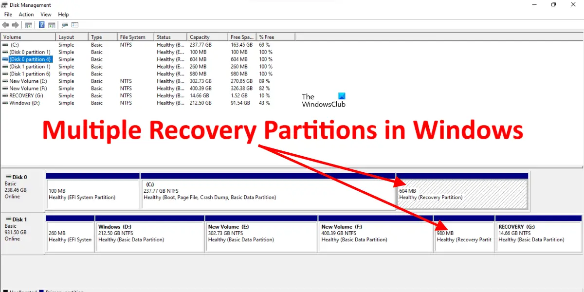 Multiple Recovery Partitions in Windows