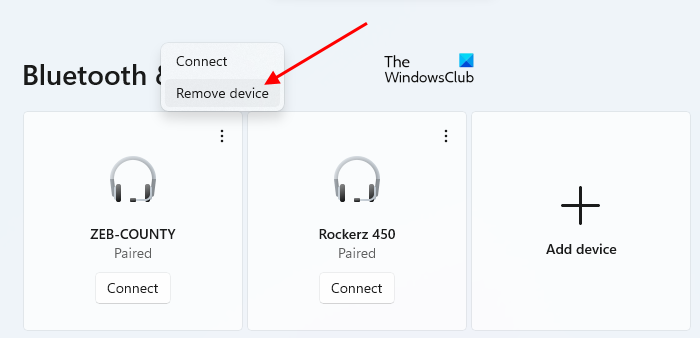 Remove a Bluetooth device on Windows