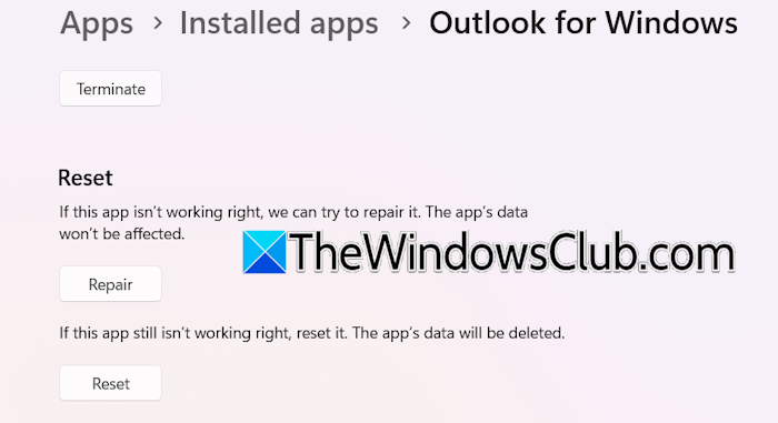 Reset or repair New Outlook Reset or repair New Outlook