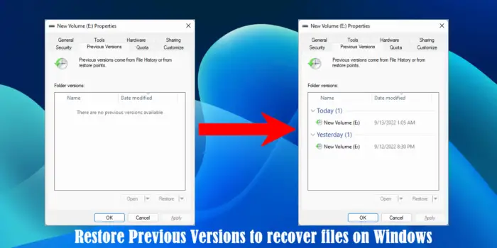 Restore Previous Versions to recover files on Windows