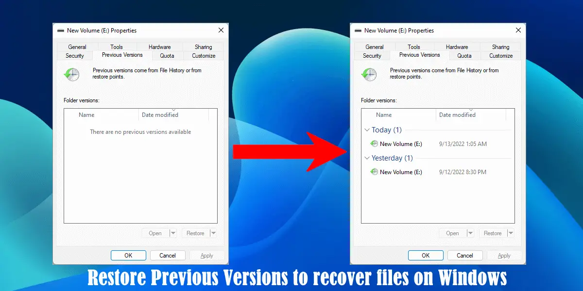How to enable Previous Versions to recover files on Windows 11/10