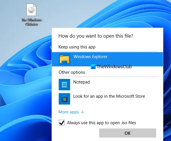 Set Windows Explorer as default application for iso
