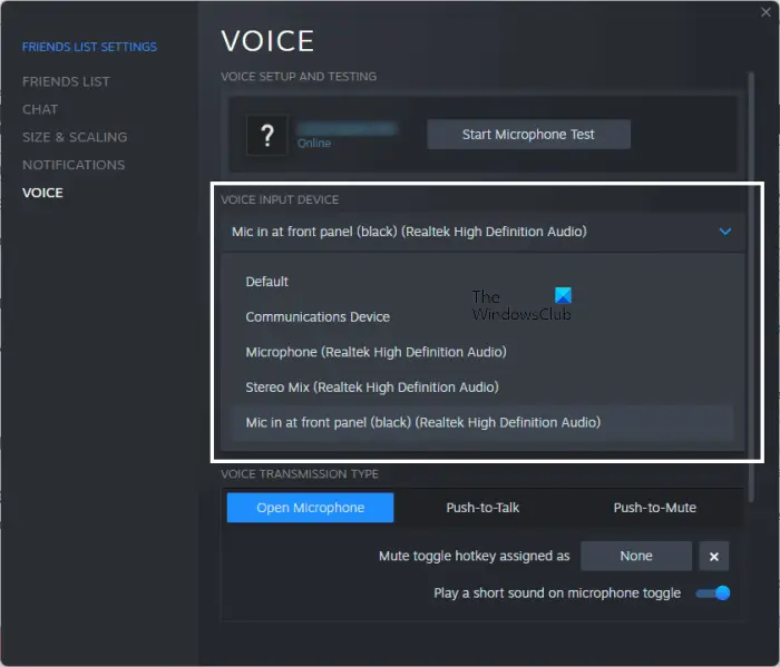 Set up microphone in Steam