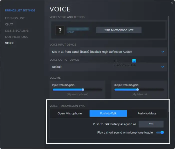 Test microphone in Steam