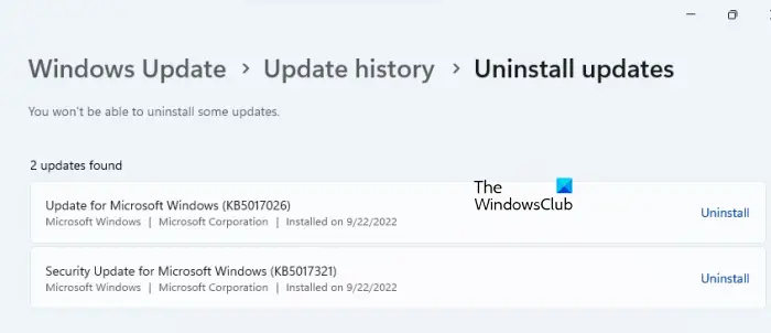 Uninstall Windows 11 Updates