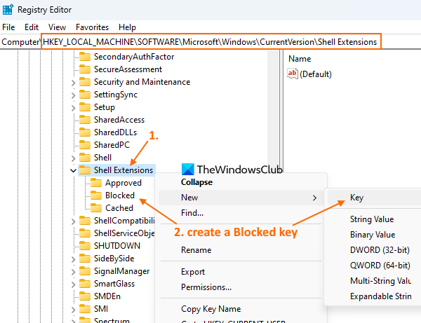 access the Shell Extensions key