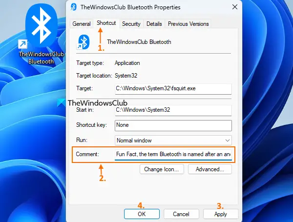 Show custom comment popup description for shortcuts in Windows - 40