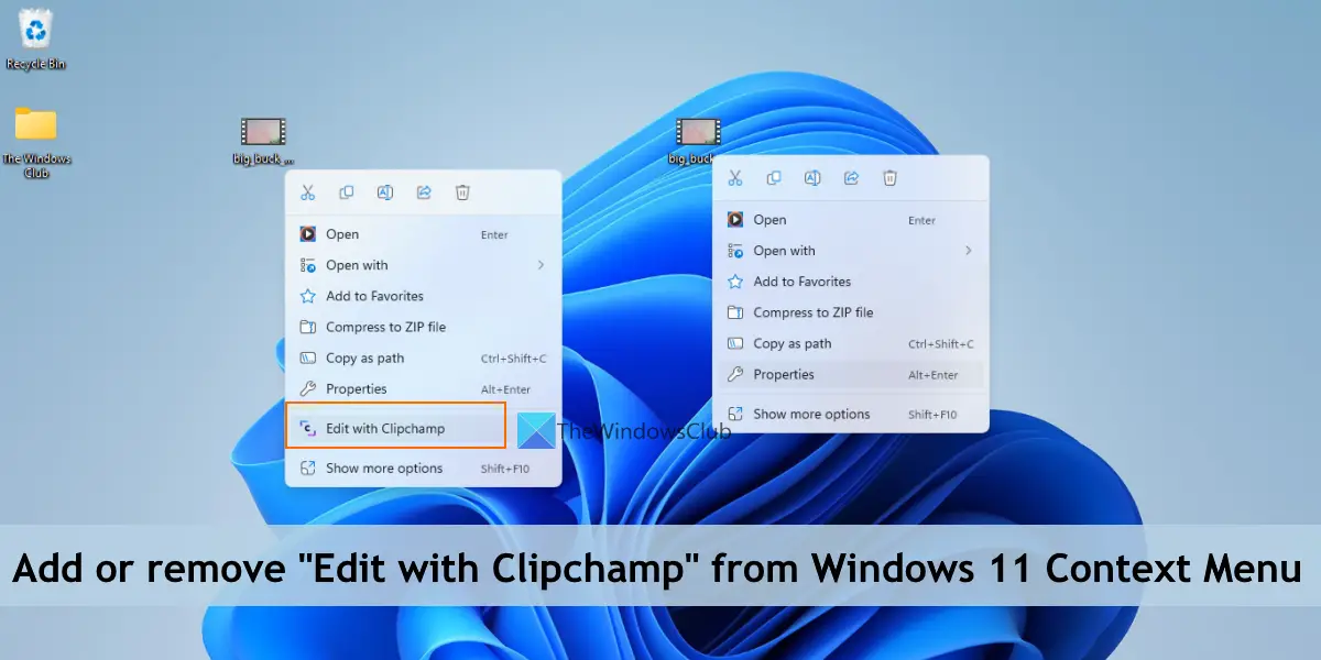 add or remove edit with clipchamp windows 11 context menu
