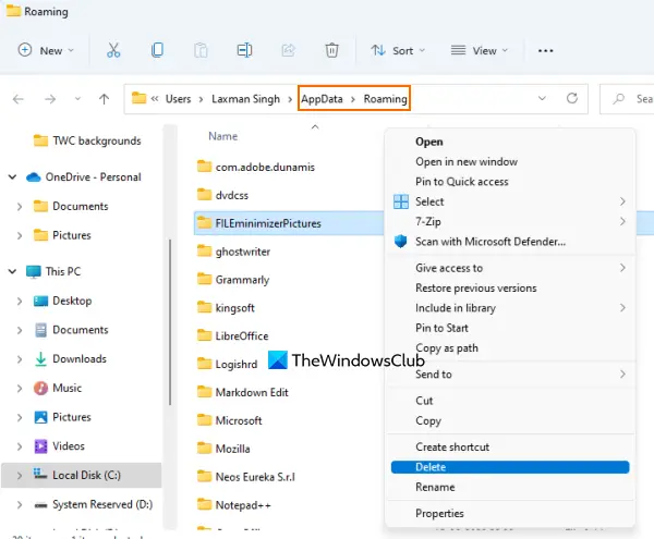 remove leftover files using appdata folder