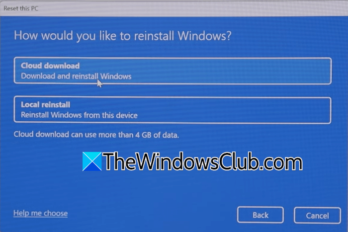 Cloud download or local reinstall Windows