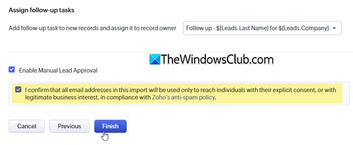 Confirmation before import