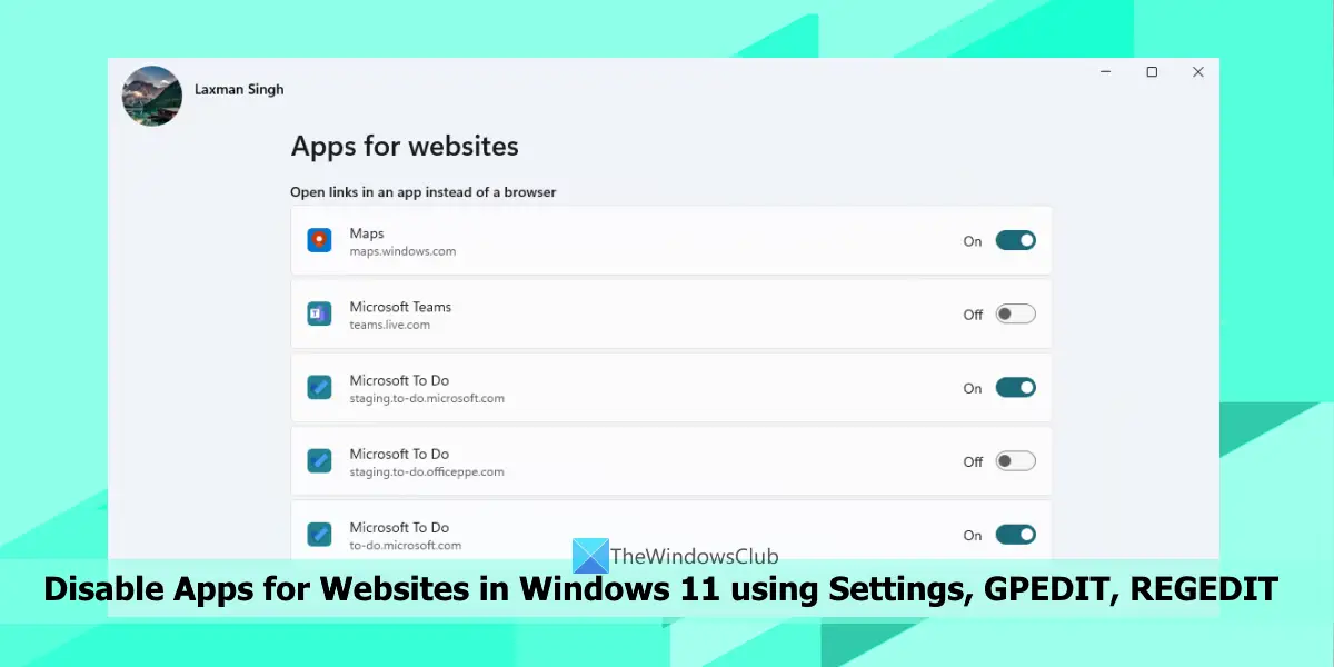 Disable Apps for Websites in Windows 11