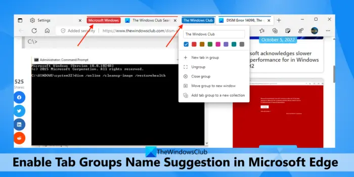 Enable Tab Groups Name Suggestion in Microsoft Edge