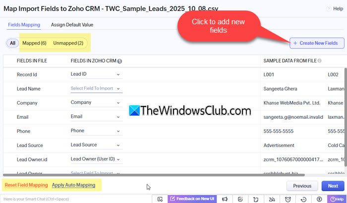 Field mapping in Zoho CRM