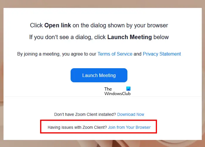 Join Zoom meeting in browser