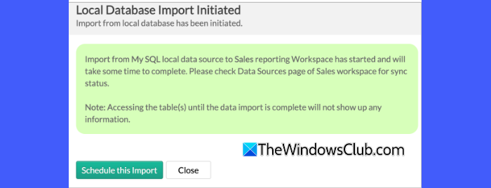 Local Database import initiated Local Database import initiated