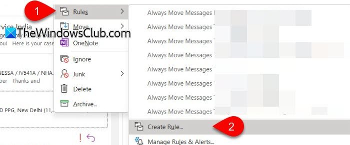 Manage Rule Outlook