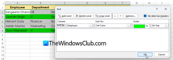 Move highlighted cells to the top Move highlighted cells to the top