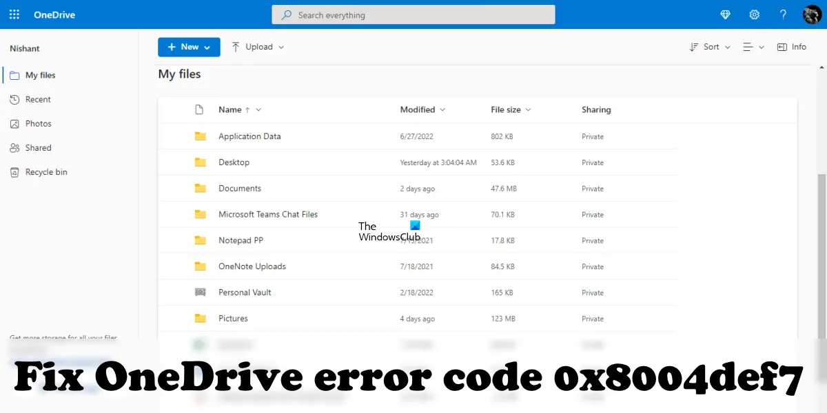OneDrive error code 0x8004def7
