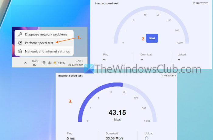 Perform speed test taskbar Windows 11