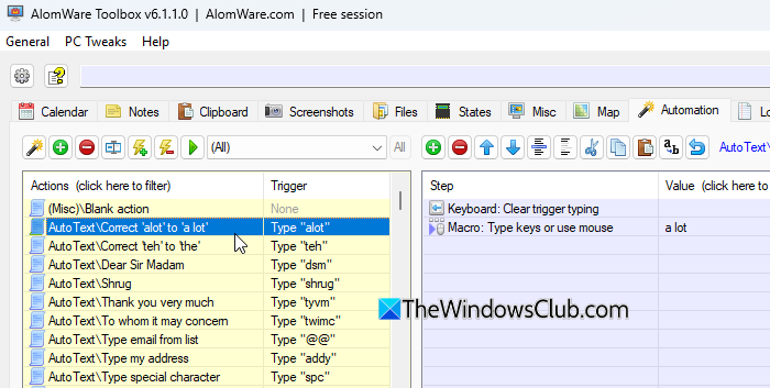Typing automated actions Typing automated actions