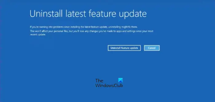 Uninstall Windows 11 latest feature update via WinRE