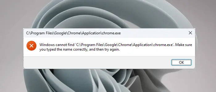 Windows cannot find chrome.exe file