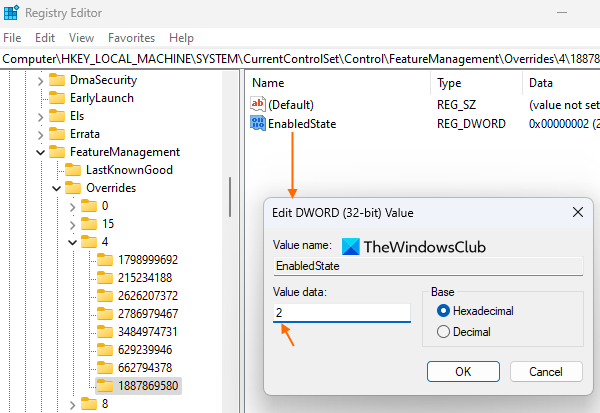 add 2 in EnabledState value data