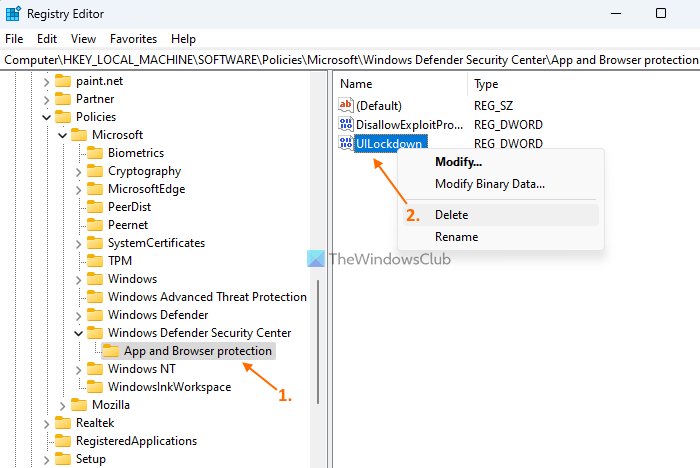 delete UILockdown DWORD value in Registry
