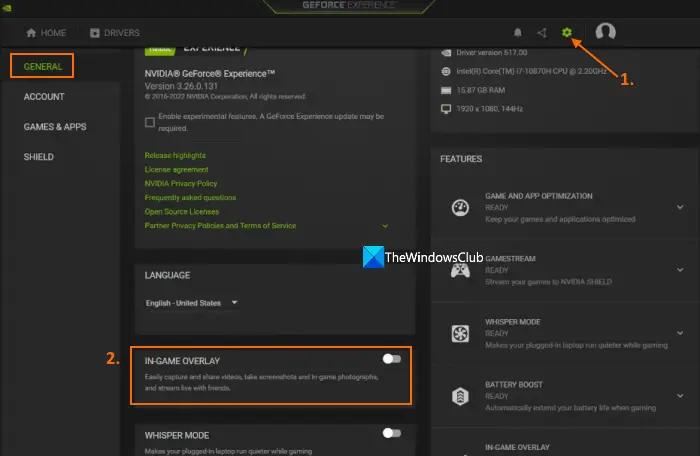 Overlay online nvidia experience