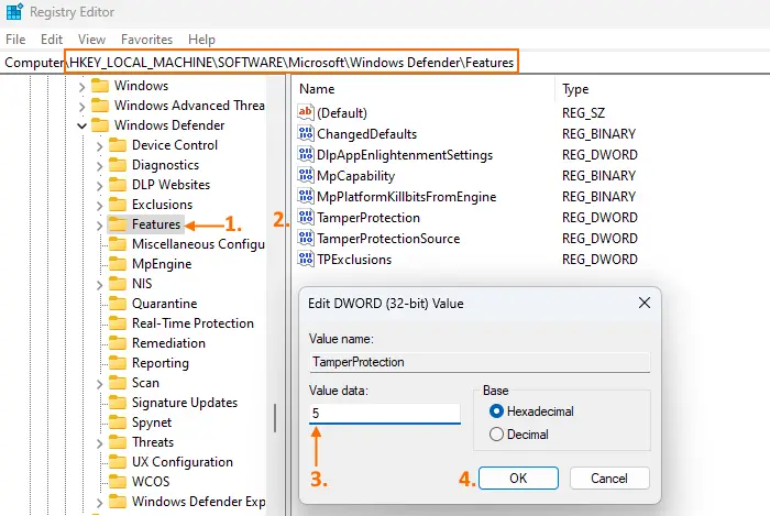 enable tamper protection using registry