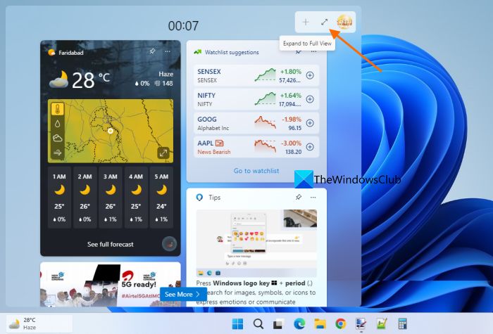 expand widgets full view mode