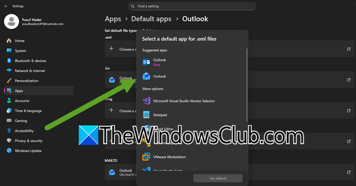 Outlook opening in browser