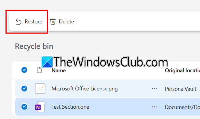 restore deleted files in OneDrive