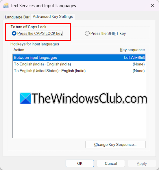 Advanced key settings