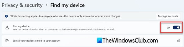 Enable Find my device Enable Find my device