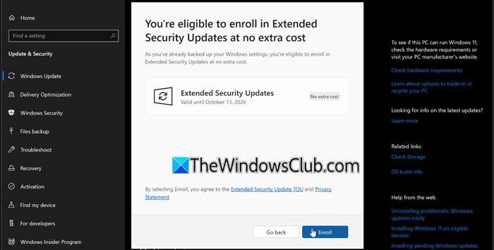 Enroll Now button in Windows 10