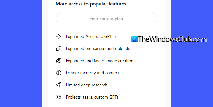 Free ChatGPT Go features Free ChatGPT Go features