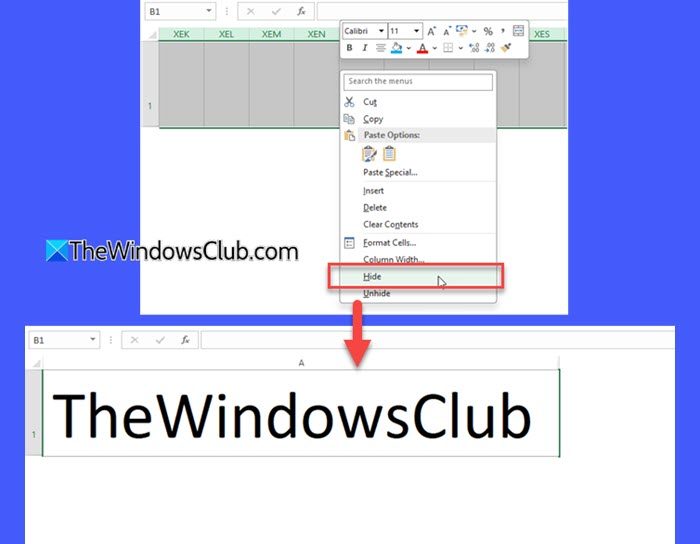 Hiding unused rows or columns Hiding unused rows or columns